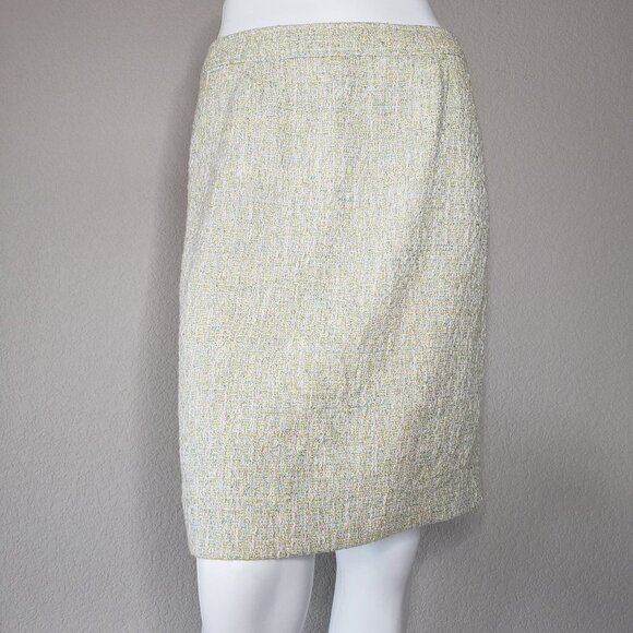 Halogen | Pastel Lime Green Cotton Blend Tweed Pencil Skirt Work Women's 6 - Picture 2 of 8